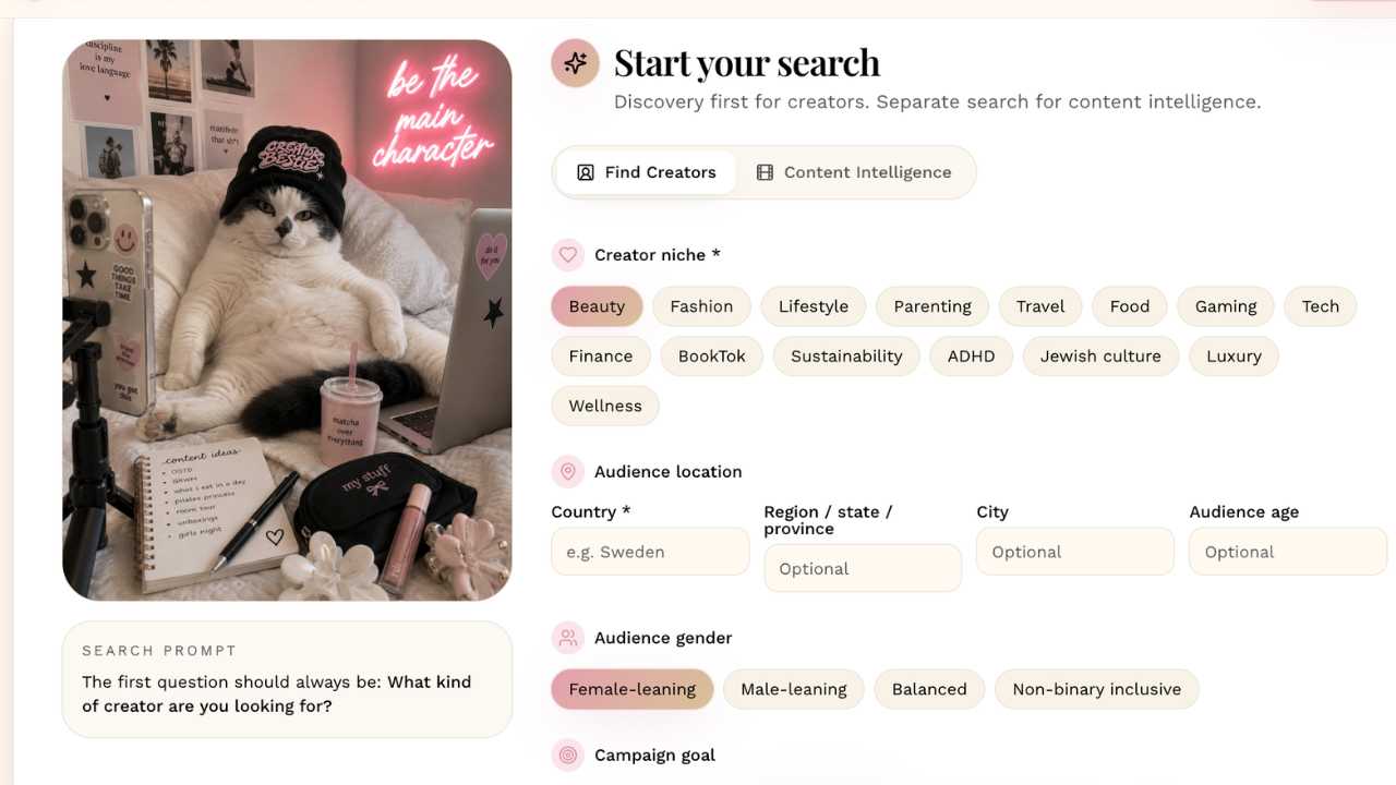Creator Bestie creator search interface