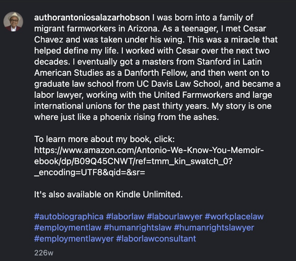 Turning a Life Story into Social Content, original Instagram caption screenshot