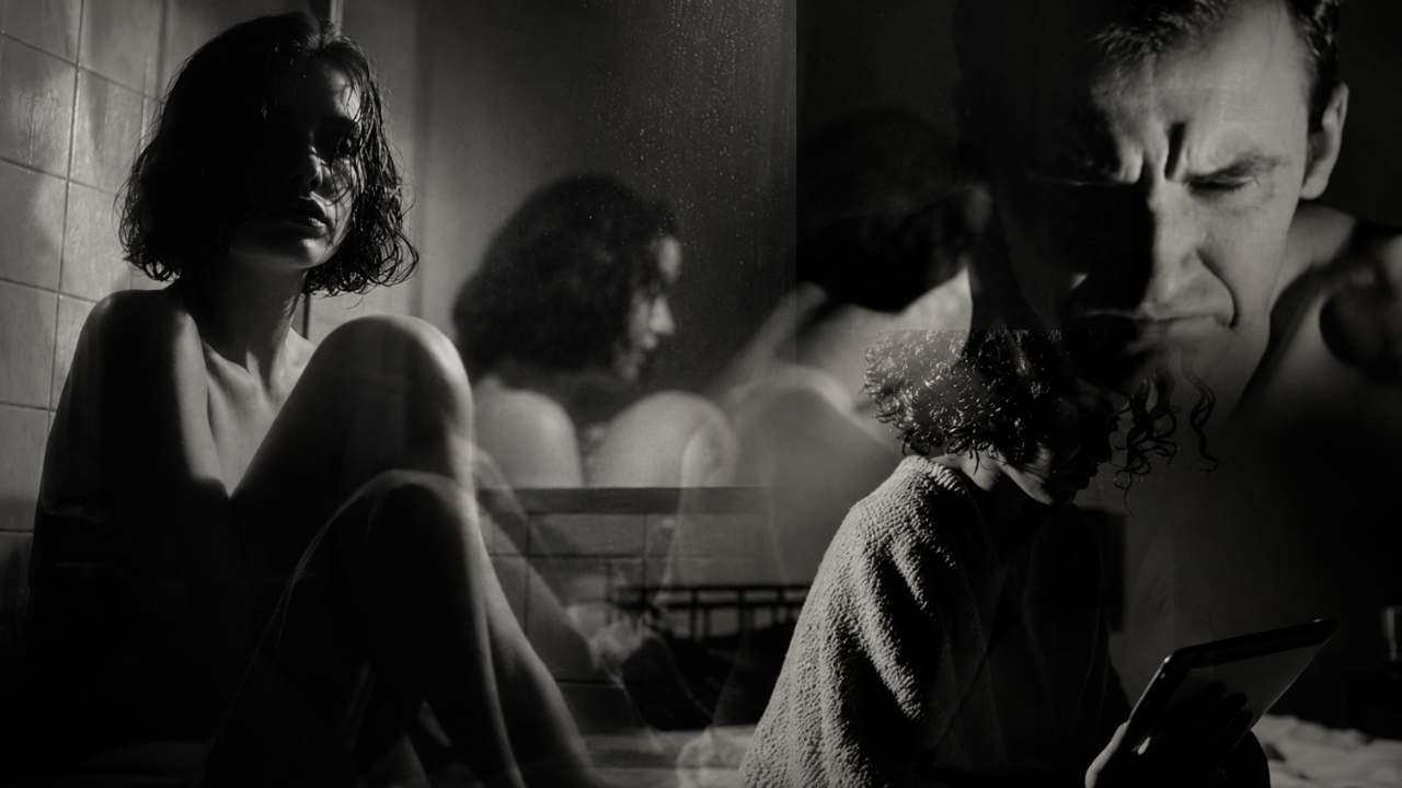 Skön Noir black and white cinematic collage of layered figures