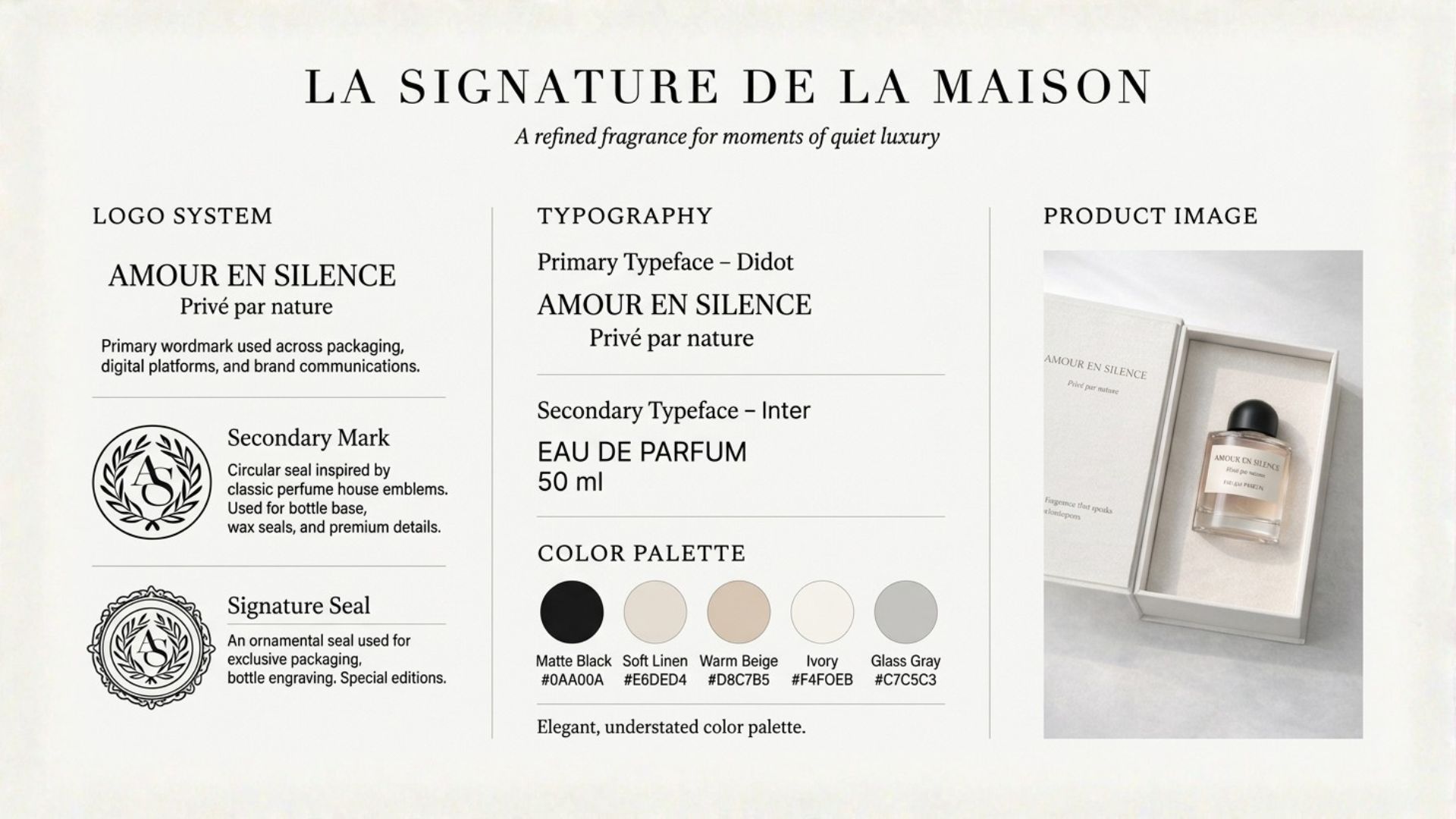 Amour en Silence brand system, La Signature de la Maison