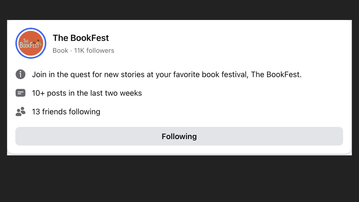 The BookFest Facebook page at 11K followers