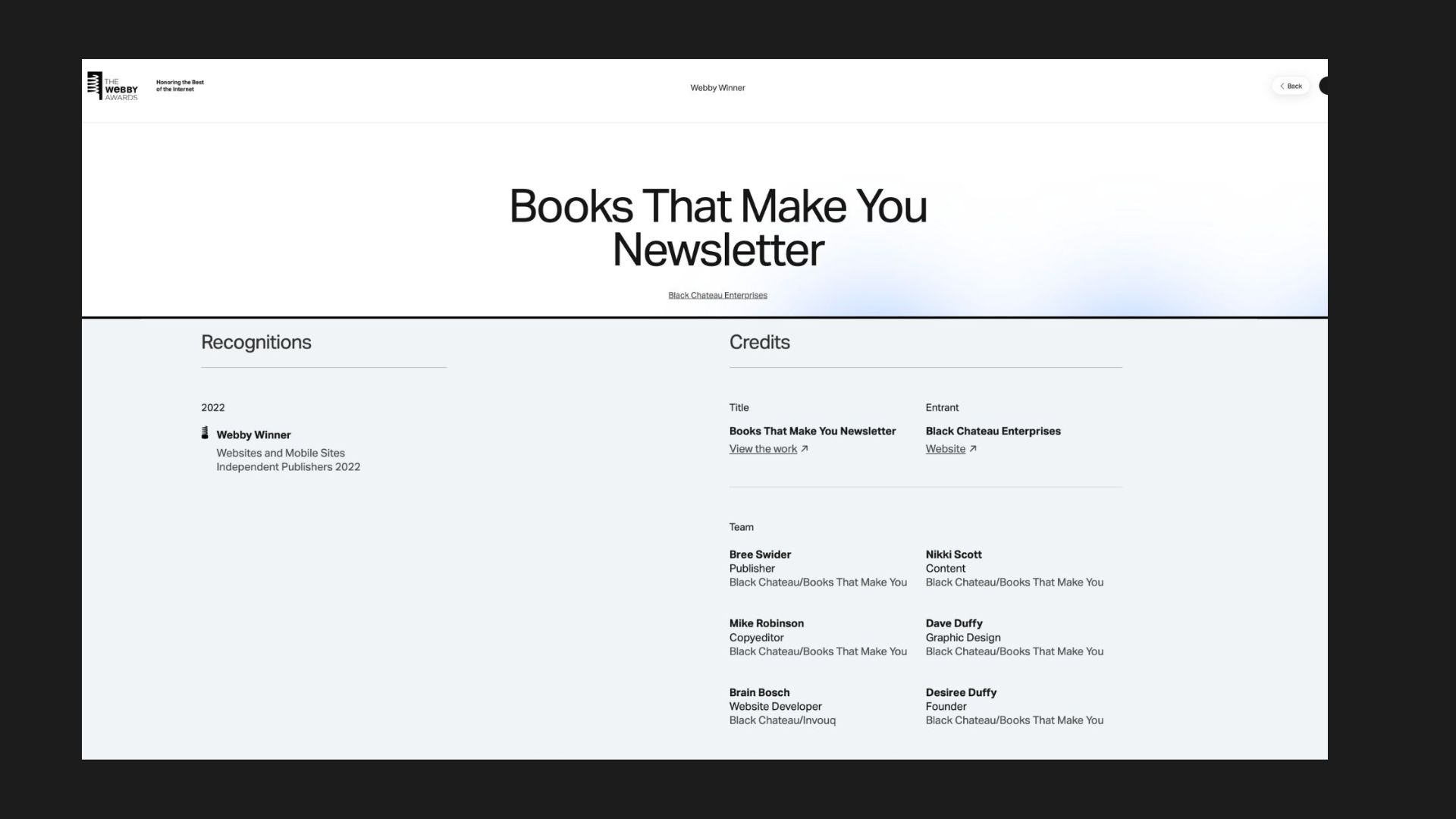 Webby Award credits and recognitions